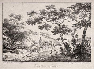 佳能准备射击，1817年。 作者 Hippolyte Lecomte