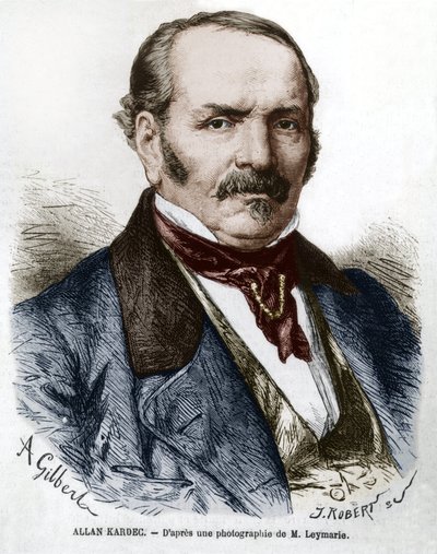 艾伦·卡德克（Allan Kardec，1804-1869 年）真名伊波利特·莱昂·丹尼萨尔-里瓦伊 (Hippolyte Leon Denisart-Rivail)，法国招魂术的发明者，根据 Leymarie 的照片雕刻而成 作者 伊波利特·莱玛丽