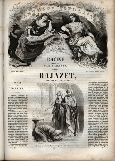 让-拉辛的五幕悲剧Bajazet engraving in "Oeuvres de Jean Racine" illustrated by Pauquet and notice by Emile de La Bedolliere - 1851年 作者 希波吕特·路易斯·鲍奎特