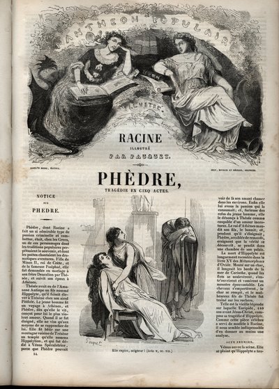 让-拉辛（1639-1699）的《Phedre》--《让-拉辛作品》中的雕版，由Pauquet绘制，Emile de La Bedolliere作了说明 - 1851年 作者 希波吕特·路易斯·鲍奎特