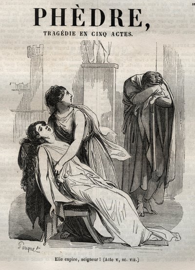 让-拉辛（1639-1699）的《Phedre》--《让-拉辛作品》中的雕版，由Pauquet绘制，Emile de La Bedolliere作了说明 - 1851年 作者 希波吕特·路易斯·鲍奎特