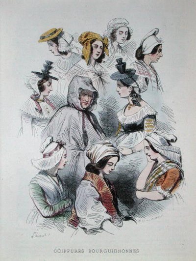 勃艮第农民的头饰，摘自《法国人的记忆》一书 作者 Hippolyte Louis 和 Polydore Pauquet