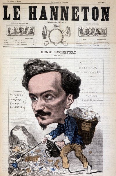 法国记者、作家和政治家亨利·罗什福尔（Henri Rochefort，1831-1913 年）的卡通作品。 6 月 4 日在 Le Hanneton 作者 希波利特·梅利