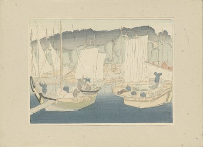 盐釜港中的船只
塩浜（物件上的標題）
第三部分，东北地区（系列标题）
Dai sanshû, Tôhoku no bu（文物上的系列名称）
日本风景版画（系列名称）
Nihon fûkei hanga（文物上的系列名称） 作者 平福百水