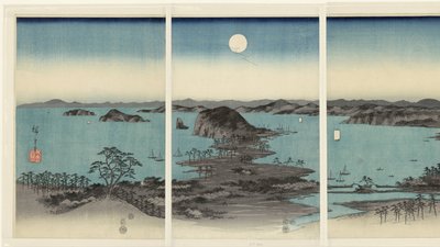 武藏省金泽八面的傍晚全景
武藏金泽八面夕照（实物标题）
雪、月、花（系列标题）
节节高（系列标题） 作者 歌川广重 (I)