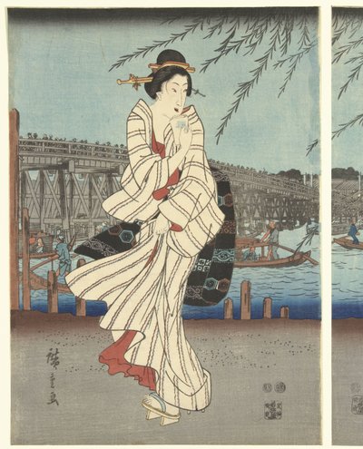 东方之都的著名景点：在两国桥上沐浴晚风 作者 歌川广重 (I)