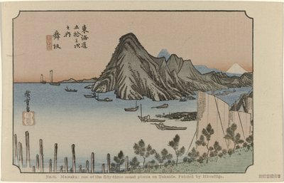 舞坂
第 31 号舞坂：东海道 53 个著名景点之一，广重绘制（物品上的标题）
De Tôkaidô van Hiroshige（系列标题）
Hiroshige no fude Tôkaidô（物品上的系列标题） 作者 藤泽文治郎