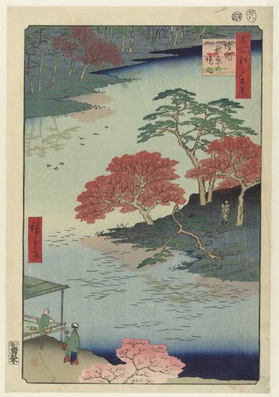 浮地秋叶神社的寺院庭院
浮地秋叶景台（物品上的标题）
江户百景（系列标题）
名所江户百景（文物上的系列名称） 作者 歌川广重 (I)