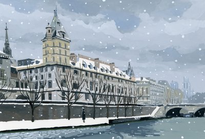 塞纳河的冬天，2015 年（纸上水粉画） 作者 井筒宏之