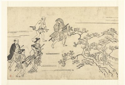 五名贵族和一名仆人前往野餐 上野赏樱（系列名） 上野花见之亭（系列名） 作者 菱川诸信（出自）