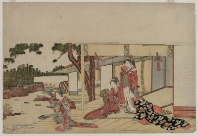 阳台上的女人，约1800年。 作者 菱川织里三世