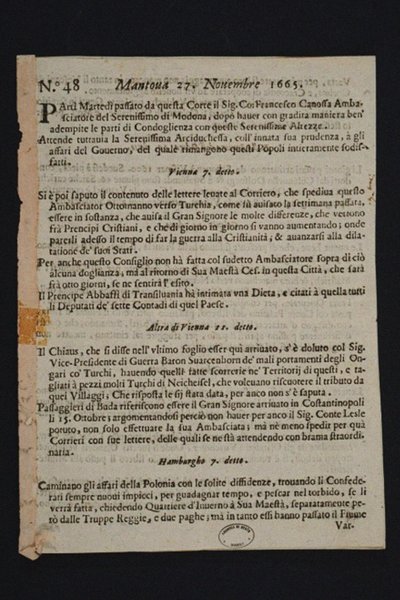 Gazzetta di Mantova - 最古老的意大利报纸，1665年 作者 历史对象