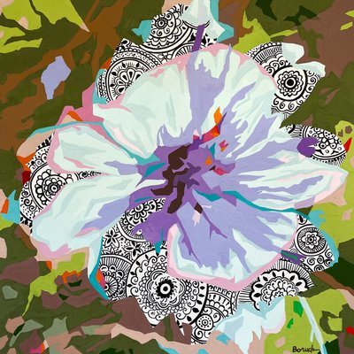 花卉抽象 #4，2023 年（水粉纸） 作者 霍莉·博鲁克