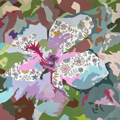 抽象花卉 #7，2023 年（水粉纸） 作者 霍莉·博鲁克