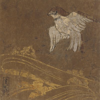 波浪和鸟，江户时期，16世纪末至17世纪初。 作者 本南光悦