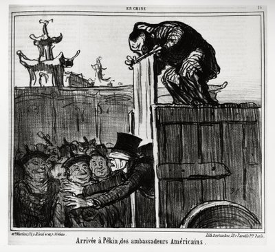 到达北京的美国大使们。在 "中国 "系列中，Honore Daumier（1808-1879）的插图，发表在 "Charivari "上，日期为1859年10月13日。 作者 奥诺雷·杜米埃
