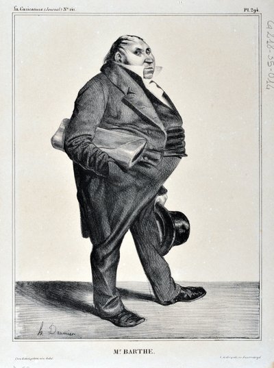 Artwork by Honore Daumier (1808-1879). Charivari dates from 1833: Serie Celebrites de la Caricature “” M. Barthe”” MUSEE DES BEAUX ARTS - PALAIS LONGCHAMP, MARSEILLE 作者 奥诺雷·杜米埃