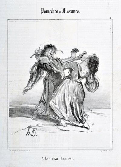 霍诺尔-杜米埃（1808-1879）的作品。Charivari》可追溯到1840年。PROVERBES ET MAXIMES "A bon cat bon rat "系列：MusEE DES BEAUX ARTS - PALAIS LONGCHAMP, MARSEILLE 作者 奥诺雷·杜米埃