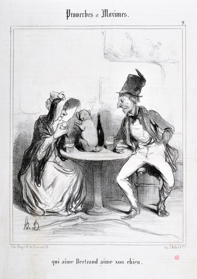 霍诺尔-杜米埃（1808-1879）的作品。Charivari》可追溯到1840年。箴言和大意》系列："喜欢贝特朗的人喜欢他的孩子"，马赛隆尚宫艺术博物馆，巴黎。 作者 奥诺雷·杜米埃
