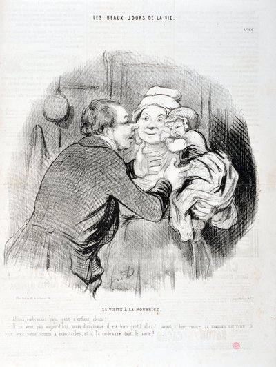 Artwork by Honore Daumier (1808-1879). Charivari dates from 1848: Serie Les beaux jours de la vie. The visit to the nurse - Let