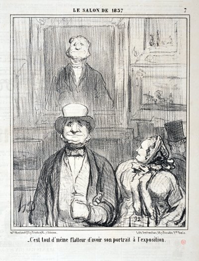 霍诺尔-杜米埃（1808-1879）的作品。Charivari的日期是1857年。Serie SALON DE 1857 "--他的画像能出现在展览上，还是很让人高兴的" MUSEE DES BEAUX ARTS - PALAIS LONGCHAMP, MARSEILLE 作者 奥诺雷·杜米埃