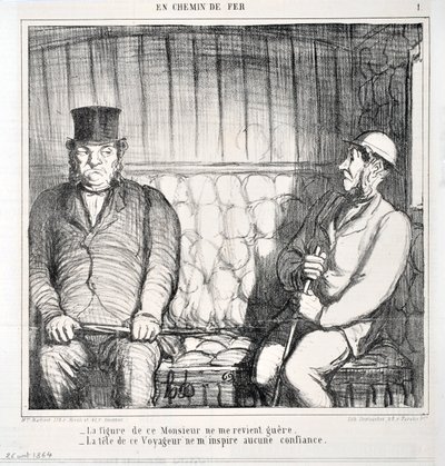霍诺尔-杜米埃（1808-1879）的作品。Charivari》是1864年创作的。LES CHAINS DE RAILWAY系列 "这位先生的身影没有回到我身边。- 这个旅行者的头像没有给我带来信心"。 作者 奥诺雷·杜米埃