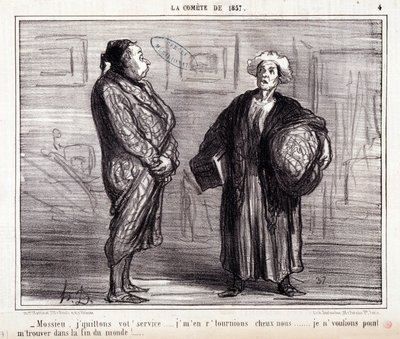 Cartoon about science. Serie “” On the Comete of 1857””: “” Mossieu, I leave your service...”” Engraving by Honore DAUMIER (1808-1879). Extract from the newspaper “” Le Charivari”” on March 13 作者 奥诺雷·杜米埃