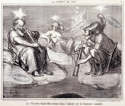 关于科学的卡通片。 Serie Sur“1857年的彗星”：“行星本身正在等待着名的彗星”“”。 Honore DAUMIER (1808-1879) 雕刻，3 月 25 日 作者 奥诺雷·杜米埃