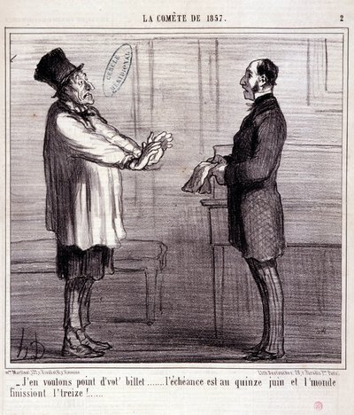 关于科学的漫画。关于 "1857年的科米特 "系列。我不想要票......"Honore DAUMIER (1808-1879)的版画。摘自3月4日的《查理报》（Le Charivari）。 作者 奥诺雷·杜米埃