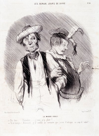 关于两个酗酒者的动画片。"生活中的美好时光 "系列。"Le Mardi Gras..."。雕刻家Honore DAUMIER (1808-1879)的作品。摘自8月9日的报纸 "Le Charivari"。 作者 奥诺雷·杜米埃