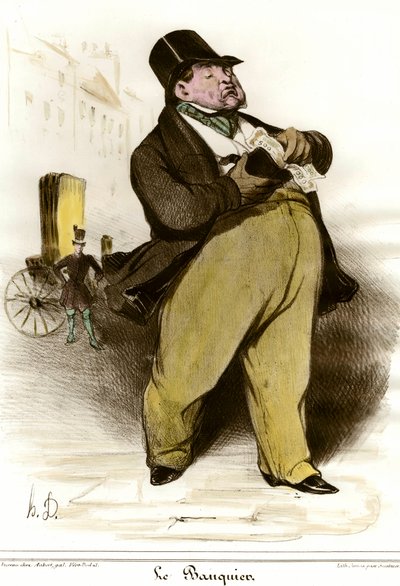 银行家的漫画 绘画者Honore Daumier (1808-1879)，出自1835年的 "The Charivari" 。私人收藏 作者 奥诺雷·杜米埃