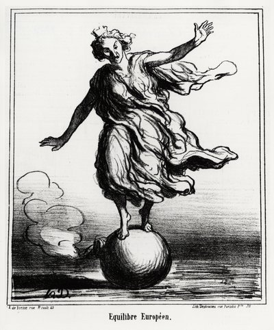 欧洲的平衡。Honore Daumier（1808-1879）的插图，发表在4月3日的新闻《Charivari》上。 作者 奥诺雷·杜米埃