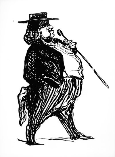 Honore de Balzac（1799-1850）带着手杖，可能是为&39;Physiologie du Rentier&39;一书而写的，c.1841（墨水在纸上） 作者 奥诺雷·杜米埃