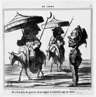 在这些有趣的战士中，他们只想着与太阳作战。在《中国》系列中，Honore Daumier（1808-1879）的插图，发表在《Charivari》上，日期为1月8日。 作者 奥诺雷·杜米埃
