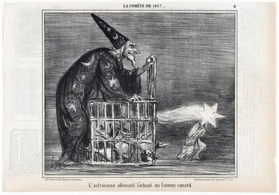 1857年的彗星，"德国天文学家释放了一只著名的鸭子"，来自Le Charivari, pub.1858年（雕刻）。 作者 奥诺雷·杜米埃