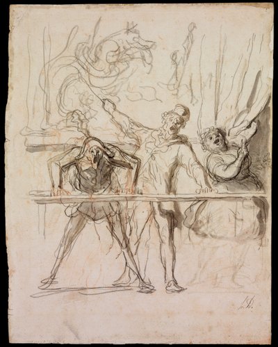 La Parade - The Side-Show - Daumier, Honore (1808-1879) - 1865 - 纸上黑色粉笔、水彩 - 39,8x30,4 - 布达佩斯Szepmuveszeti博物馆 作者 奥诺雷·杜米埃