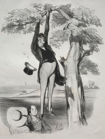 游牧民族，图2：过于剧烈地摇摇梅树的危险...，1845年。 作者 奥诺雷·杜米埃