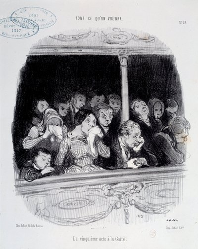 第五幕有Gaite 表演时观众的表情（无聊、疲劳、绝望） 漫画家Honore Daumier（1808-1879）。19世纪巴黎卡纳瓦莱博物馆 作者 奥诺雷·杜米埃
