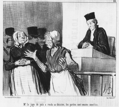 治安法官作出了裁决，双方应该和解了......，Honore Daumier（1808-1879）的漫画。"Charivari"。 作者 奥诺雷·杜米埃