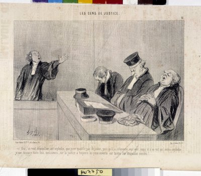 正义的人们。漫画作者Honore Daumier (1808-1879)，来自报纸Le" Charivari"，37.5x28。马赛龙尚宫美术博物馆。 作者 奥诺雷·杜米埃