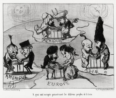 转台（fluidomania）：目前地球上不同民族占据的是什么。奥诺尔-道米埃（1808-1879）的插图，发表在6月22日的新闻《Charivari》上。 作者 Honoré Daumier