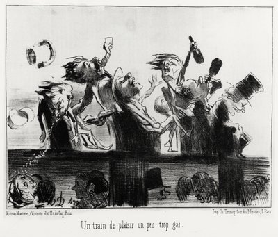 Un train de plaisir un peu trop gai, in serie Les chemins de fer, illustration by Honore Daumier (1808-1879), published in "Charivari" , dated 20 August 1852. 作者 奥诺雷·杜米埃