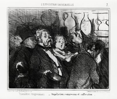 世界博览会：第一印象：昏厥、压缩和窒息。由Honore Daumier（1808-1879）创作的插图，发表在1855年5月24日的新闻《Charivari》上。 作者 奥诺雷·杜米埃
