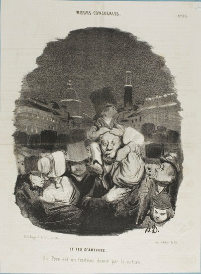 在焰火晚会上。父亲是一匹草泥马，由大自然提供，图片 33 来自《Moeurs Conjugales》，图片 14 来自《Actualités》。 作者 奥诺雷·维克托林·杜米埃