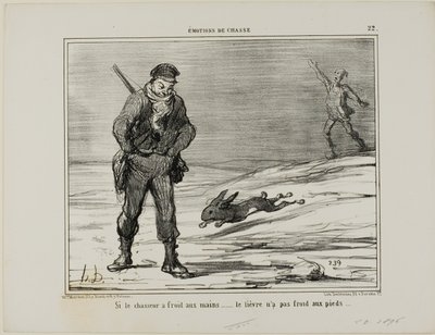 如果猎人手冷......野兔脚不冷，选自 Émotions De Chasse 的图版 22 作者 奥诺雷·维克托林·杜米埃