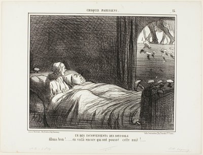 住在地下室的弊端之一。"看，这又是昨晚长出来的......"，《巴黎小品》第 15 盘 作者 奥诺雷·维克托林·杜米埃