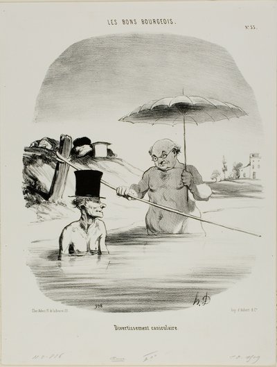 狗日里的放松，来自 Les Bons Bourgeois 的第 33 号板材 作者 奥诺雷·维克托林·杜米埃
