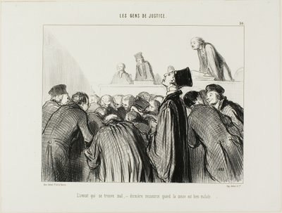 律师生病了，这是当他的案件看起来也开始生病时的最后手段，选自 Les Gens De Justice 的第 30 版 作者 奥诺雷·维克托林·杜米埃
