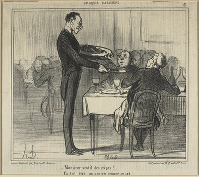 "先生要不要来点煎饼......--他一定是个殡葬业者"，选自《巴黎素描》（Croquis Parisiens）第五版 作者 奥诺雷·维克托林·杜米埃