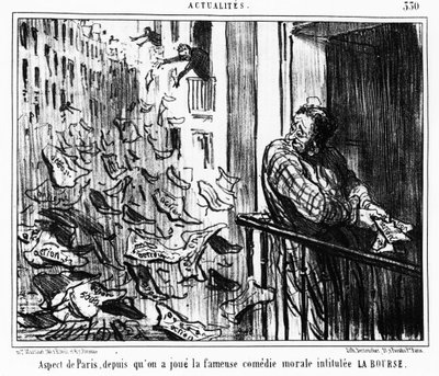 巴黎的外观，因为著名的道德喜剧题为LA Bourse：serie取自 "Actualites"，一系列关于Honore Daumier的股票交易的漫画（1808-1879）。"Charivari" 作者 奥诺雷·杜米埃